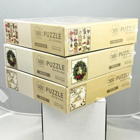 Sullivans Darren Gygi 500-pc Puzzle 3-Pack Wreath Christmas Winter NIB - Picture 4 of 4